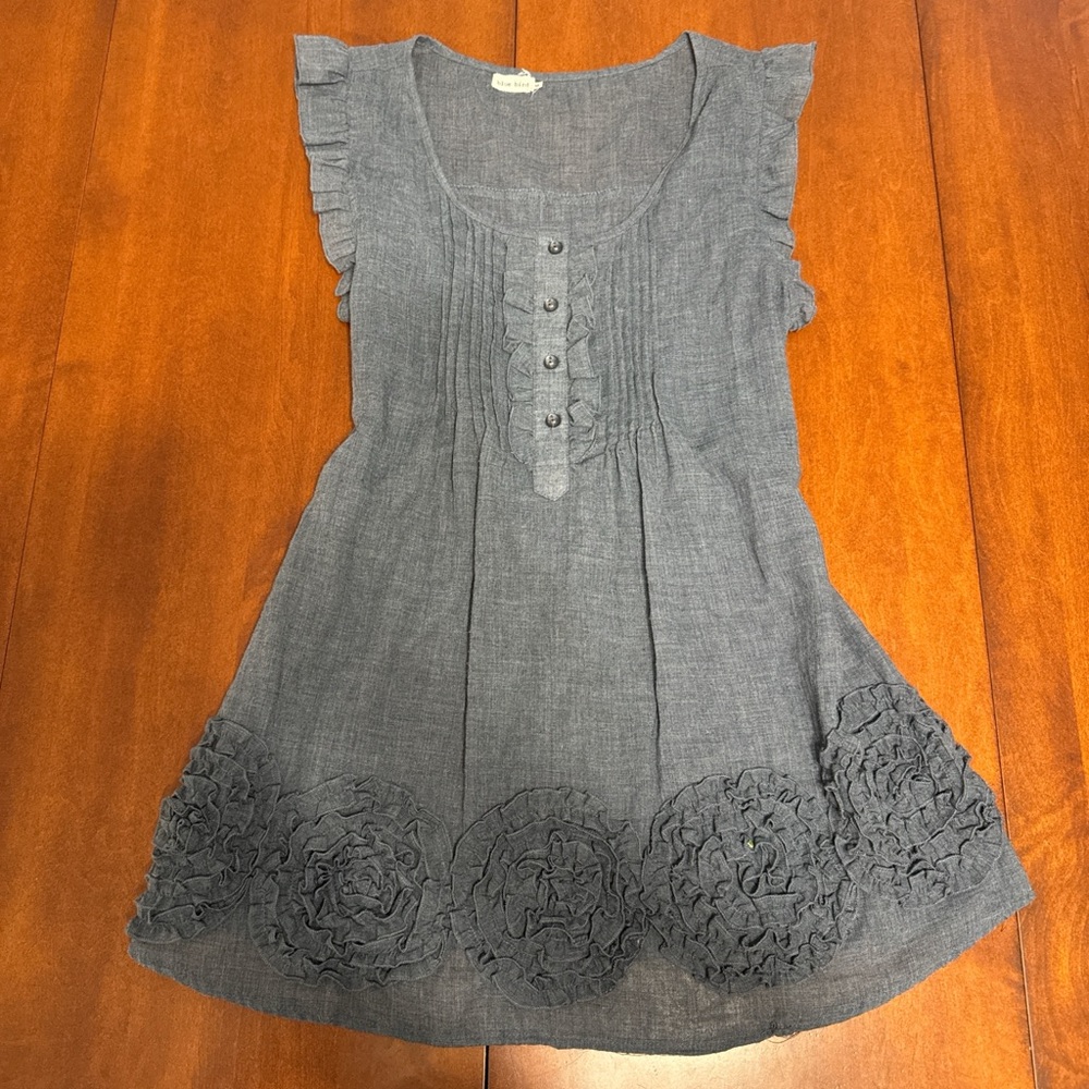 Blue Bird Ruffled Blue Tank Top